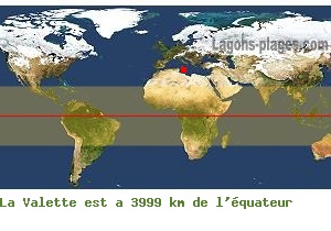 Distance quatoriale de La Valette, MALTE ET GOZO !